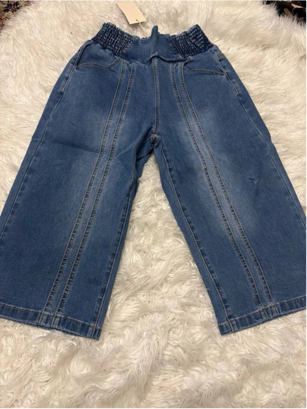 Flamingals High Waist Straight Leg Smocked Jeans M